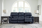 Signature Design by Ashley 3-Seat Zero Wall Power Reclining Sofa, Blue | Breathable top-grain leather, 4.5-inch wall hugger design, Integrated zero-draw USB port, Power headrest, Leesworth Series