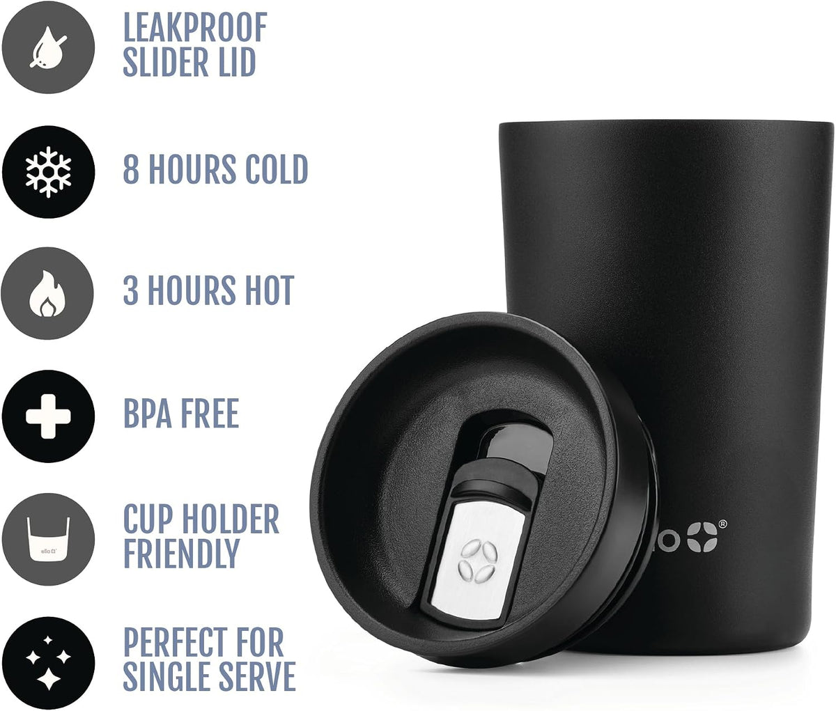 Ello Jones 11oz Insulated Stainless Steel Leakproof Travel Mug, Black