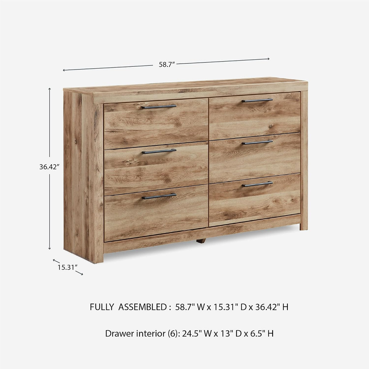 Signature Design by Ashley 6 Drawer Dresser for Bedroom, Golden Oak | 5-minute quick assembly, Contemporary tan brown finish, Durable engineered wood, Hyanna Series
