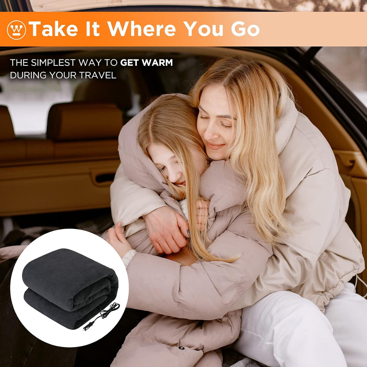 Westinghouse Heated Car Blanket, Charcoal, 59" x 43”