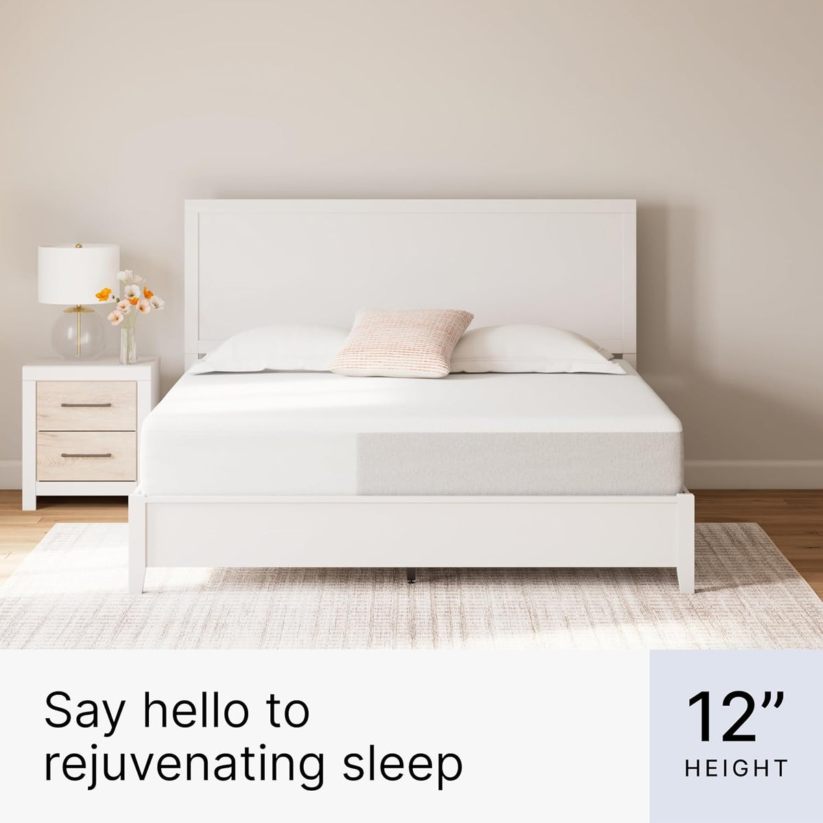 Signature Design by Ashley Chime Memory Foam Mattress, 12 Inch, Queen | Medium Firm comfort and firm support, Cooling knit cover over high-density gel foam, Compressed bed in a box setup