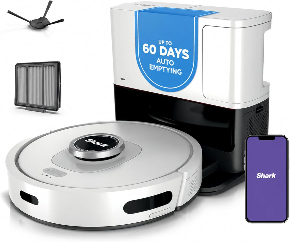 Shark AV2501S AI Ultra Robot Vacuum, with Matrix Clean, Home Mapping, 30-Day Capacity HEPA Bagless Self Empty Base, Perfect for Pet Hair, Wifi, Dark Grey