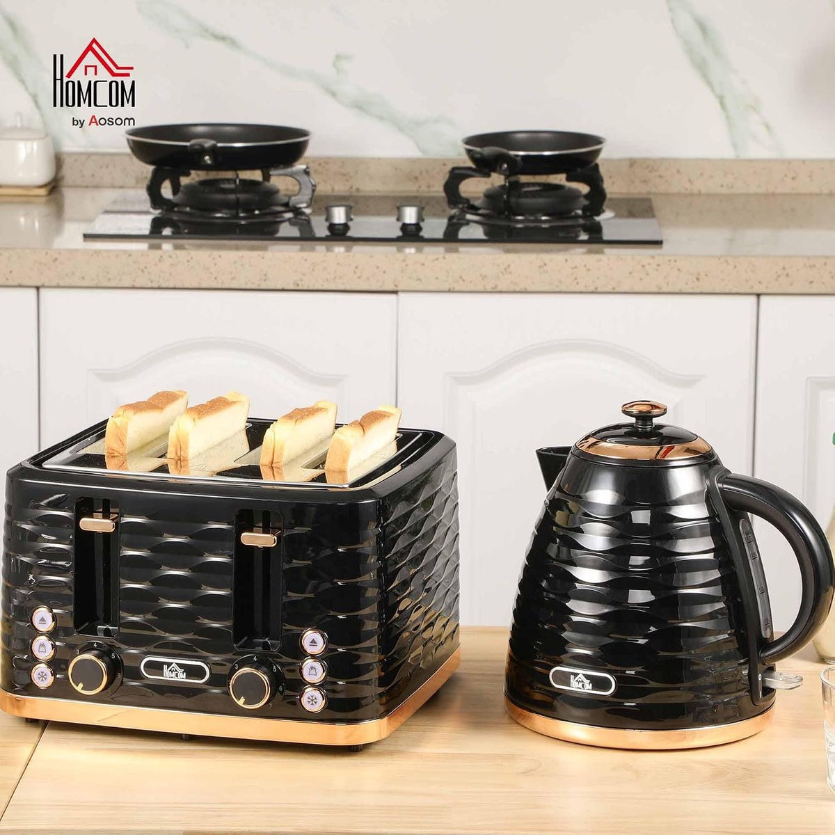 HOMCOM Kettle and Toaster Sets 3000W 1.7L Kettle & 4 Slice Toaster Black