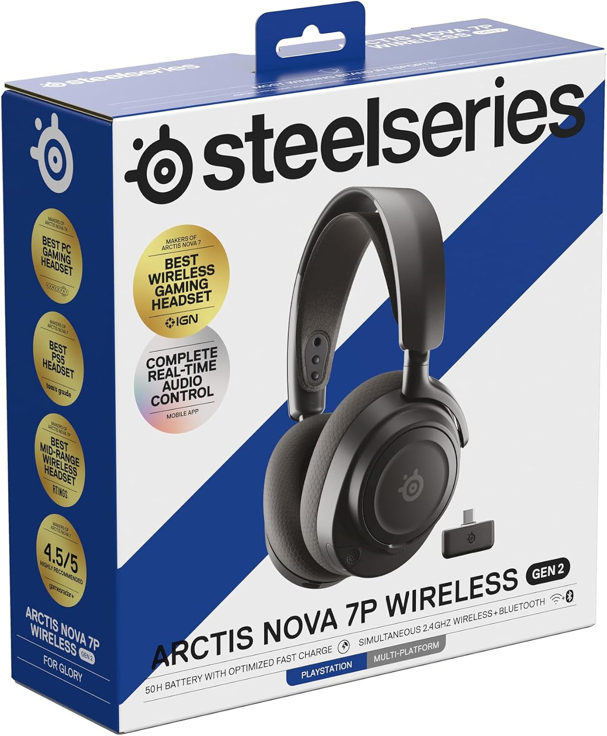 SteelSeries Arctis Nova 7P Wireless Gen 2 - PS5 Headset - Gaming Headset - Mobile App Control - 50+ HR with fast charge - Compatible with PlayStation, PC, Switch & more - Mixable 2.4GHz/Bluetooth