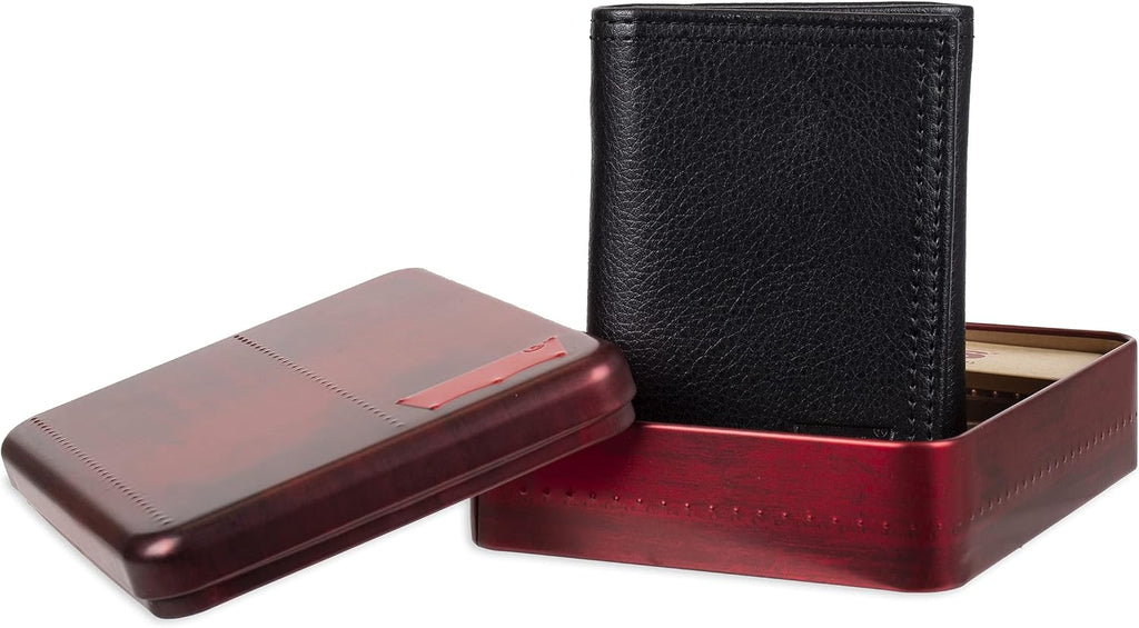 Levi's Men's Trifold Wallet - Sleek and Slim Includes ID Window and Credit Card Holder,Black Embossed Logo