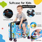 20" Ride On Luggage for Kids,Cute Pattern,Lightweight Hardshell Carry-On Luggage with Double Spinner Wheels,TSA Lock,Circular Handrail,Safety Belt,Foot Pedal,for Boys&Girls,Load Cap. 120 lbs (Blue)