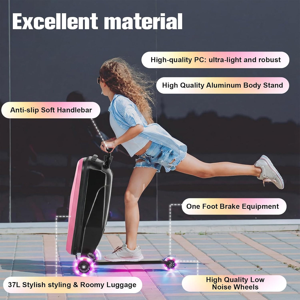 Suitcase Scooter,Ride on Suitcase for Kids,2in1 Hardside Scooter Luggage