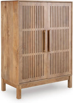 Signature Design by Ashley Solid Mango & Engineered Wood Bar Cabinet | Solid mango wood liquor cabinet, Built-in bottle and stemware racks, Minor assembly for lounges, Pellamour Series