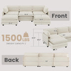 ROWHY 112'' Sectional Modular Cloud Couch, Oversized 5 Seat Couches U Shaped Sofa with 2 Movable Ottomans, 2 Throw Pillows, Upholstered Corduroy U Shape Comfy Deep Couches for Living Room, Beige