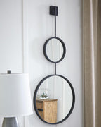 Signature Design by Ashley Large Stacked Round Accent Wall Mirror, Black | Geometric stacked circles in a textured black metal frame, Long skinny rounded mirror for narrow entryways, Brewer Series