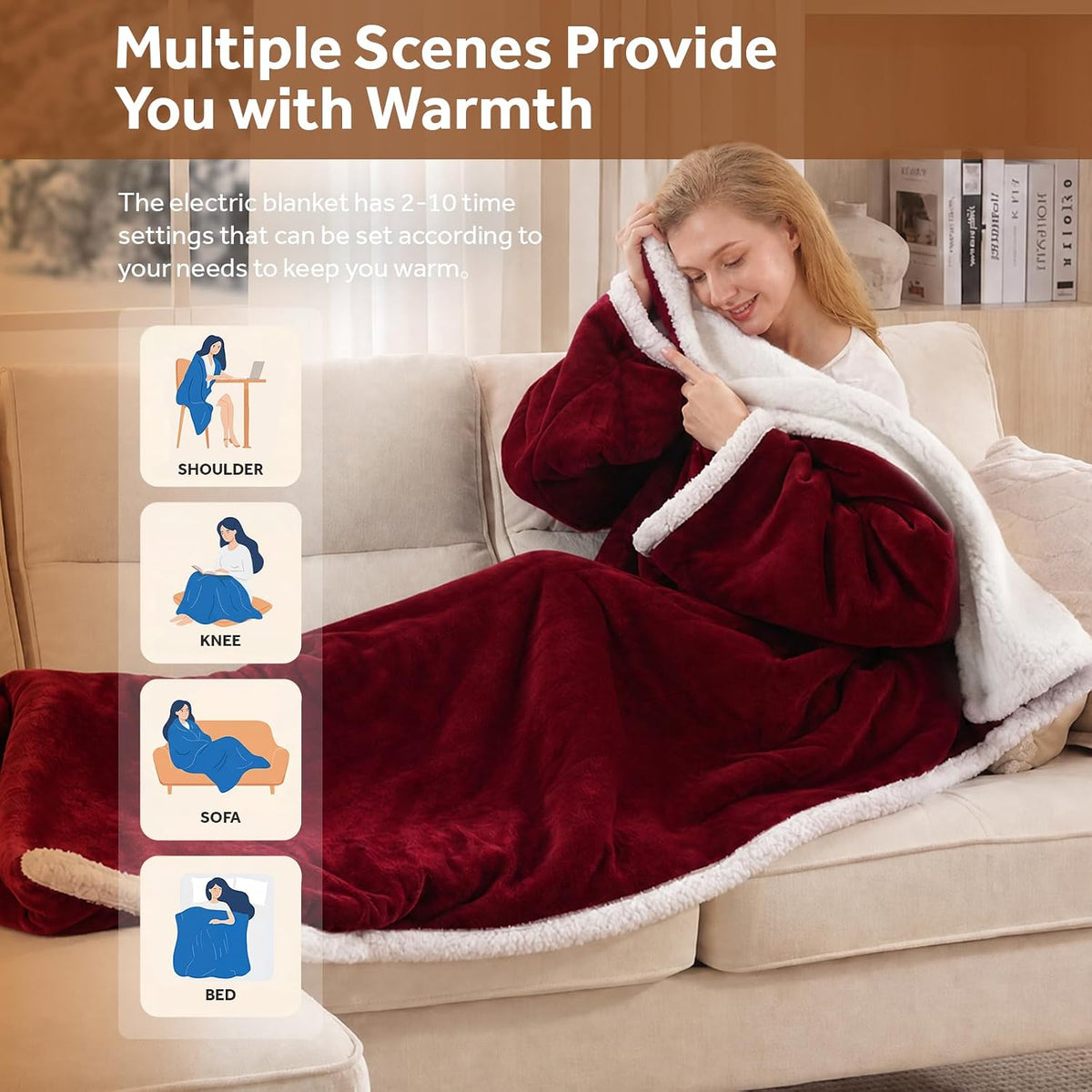 Westinghouse Wearable Heated Blanket with Foot Pocket, Sherpa 50x70+18 Red