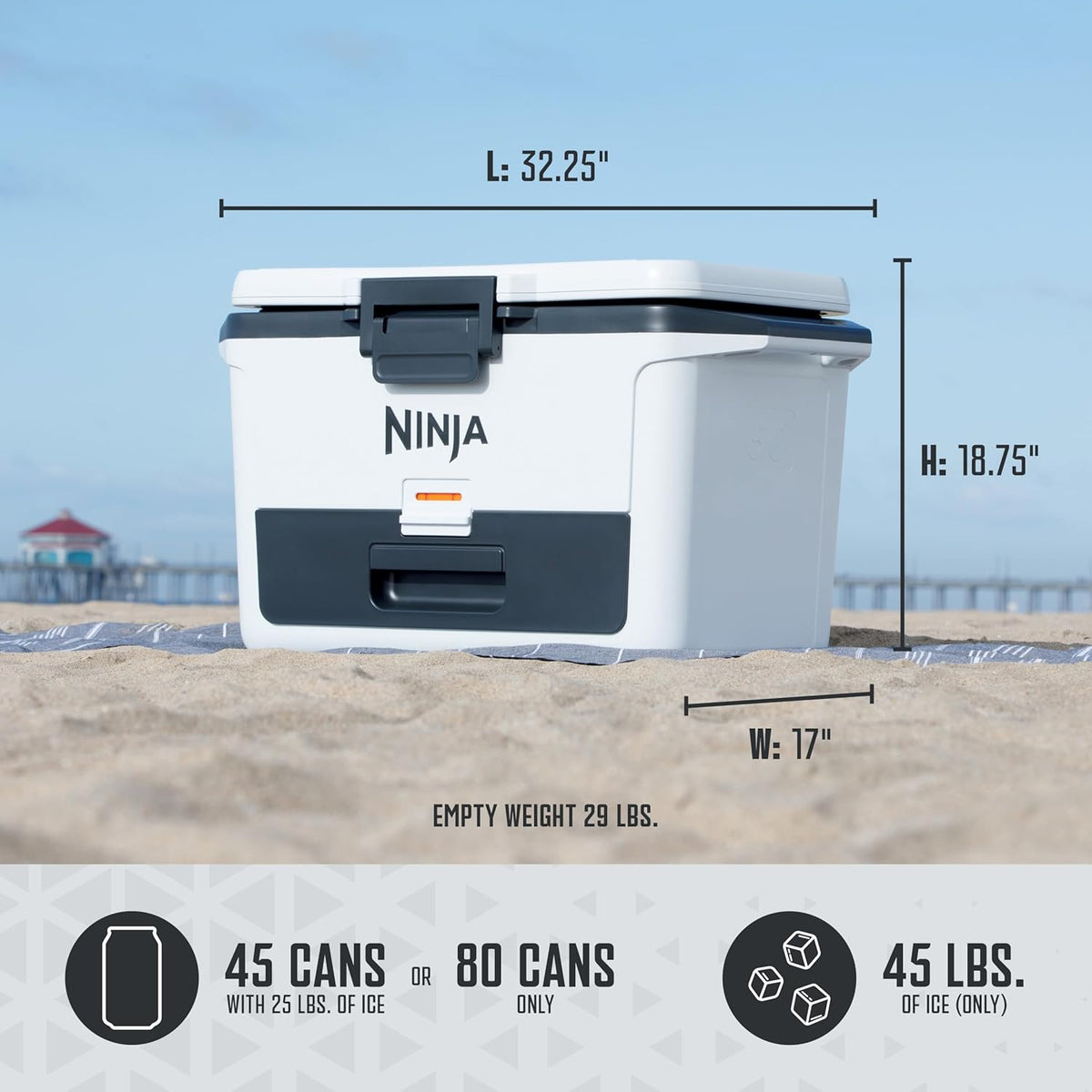 Ninja FrostVault™ 50qt Hard Cooler with Dry Storage Drawer, Luminous Blue | Ninja FrostVault keeps food cool, dry & separate under 40°F for days, with 50-qt capacity holding up to 80 cans