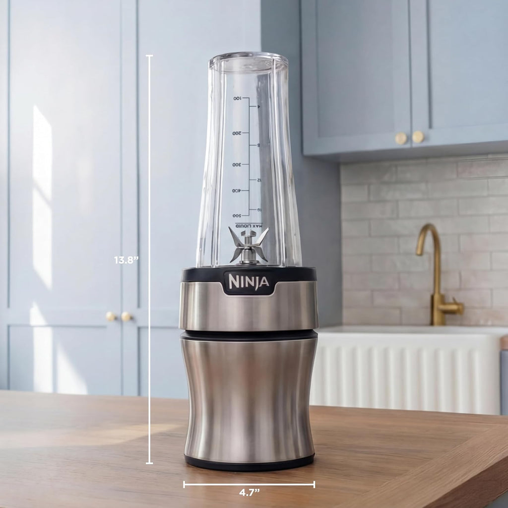Ninja Nutri-Plus Personal Blender, 900PW, (3) 20oz Cups, Silver, BN301 | 900-peak-watt push-to-blend motor for smoothies & sauces. (3) 20-oz cups, 2 spout lids & storage lid. Dishwasher safe.