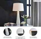 Signature Design by Ashley Laurellen Alabaster Table Lamp, Dual Pull Chain | White stone resin blend, 60W max per socket, Marble table lamp alternative, Luxe modern bedroom decor, 90-inch power cord