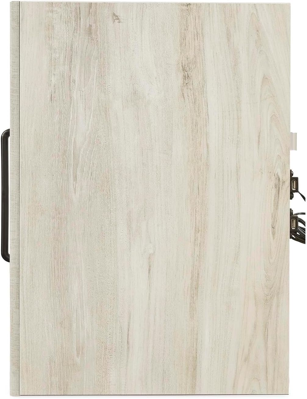 Signature Design by Ashley 2 Drawer White Nightstand with Charging Station | Engineered wood bedside table with dark elongated hardware, Faux linen drawer linings, 22"W x 16"D x 25"H, Cambeck Series