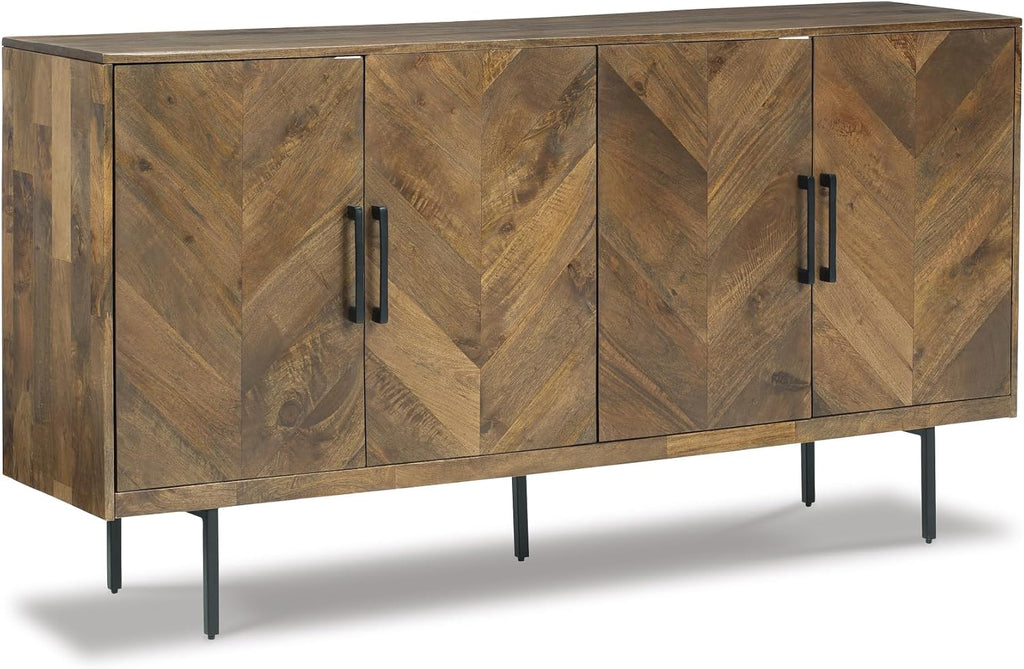 Signature Design by Ashley Accent Cabinet, Wood Credenza, Prattville | 68-inch contemporary credenza, Textured chevron doors, Durable solid and engineered wood construction, Multi-room use