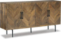 Signature Design by Ashley Accent Cabinet, Wood Credenza, Prattville | 68-inch contemporary credenza, Textured chevron doors, Durable solid and engineered wood construction, Multi-room use