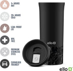 Ello Miri 16oz Insulated Stainless Steel Travel Mug with Slider Lid, Black