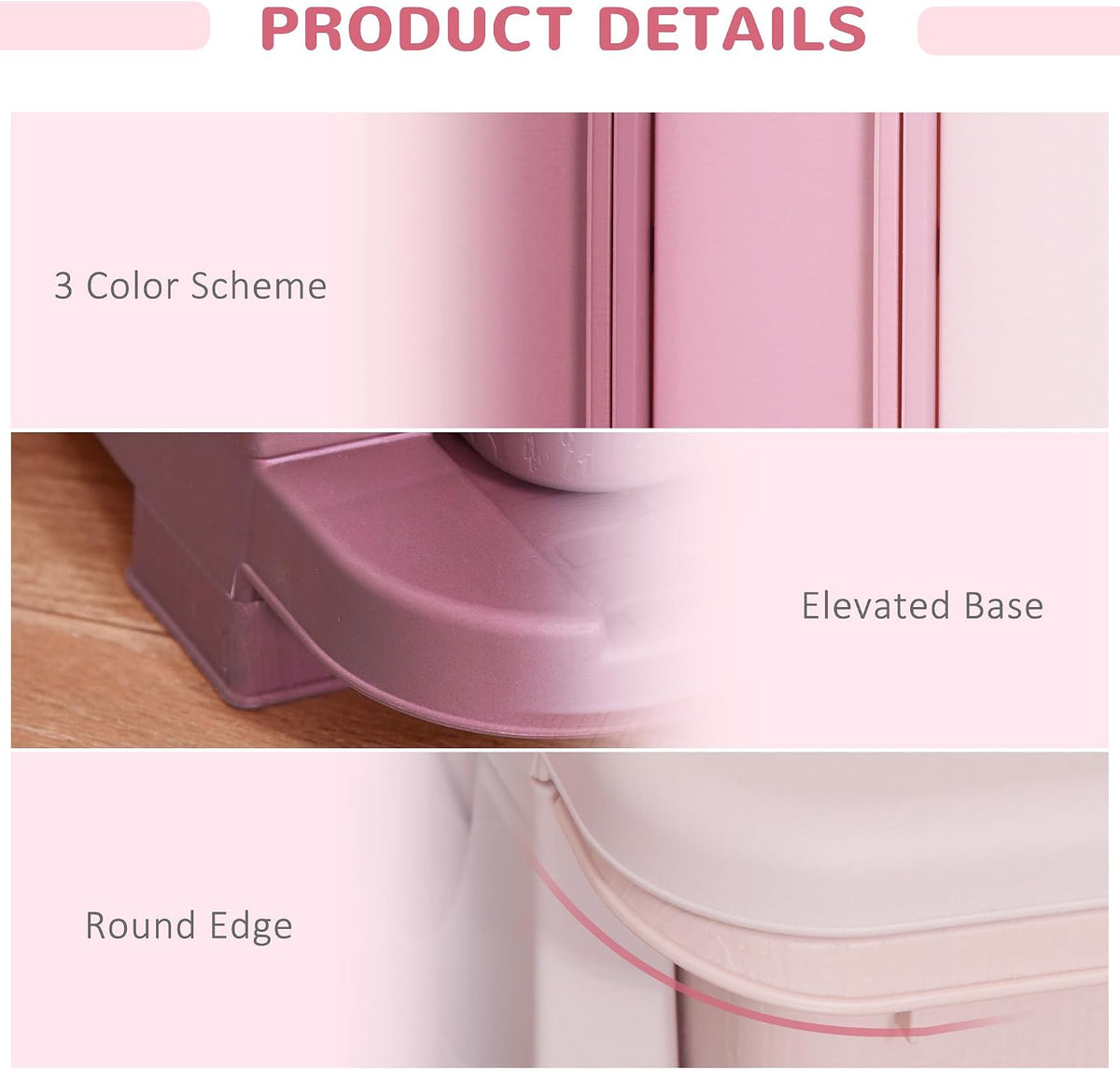 HOMCOM 3 Drawers Plastic Kids Storage Units 3 Tier Children Toy Chest Pink