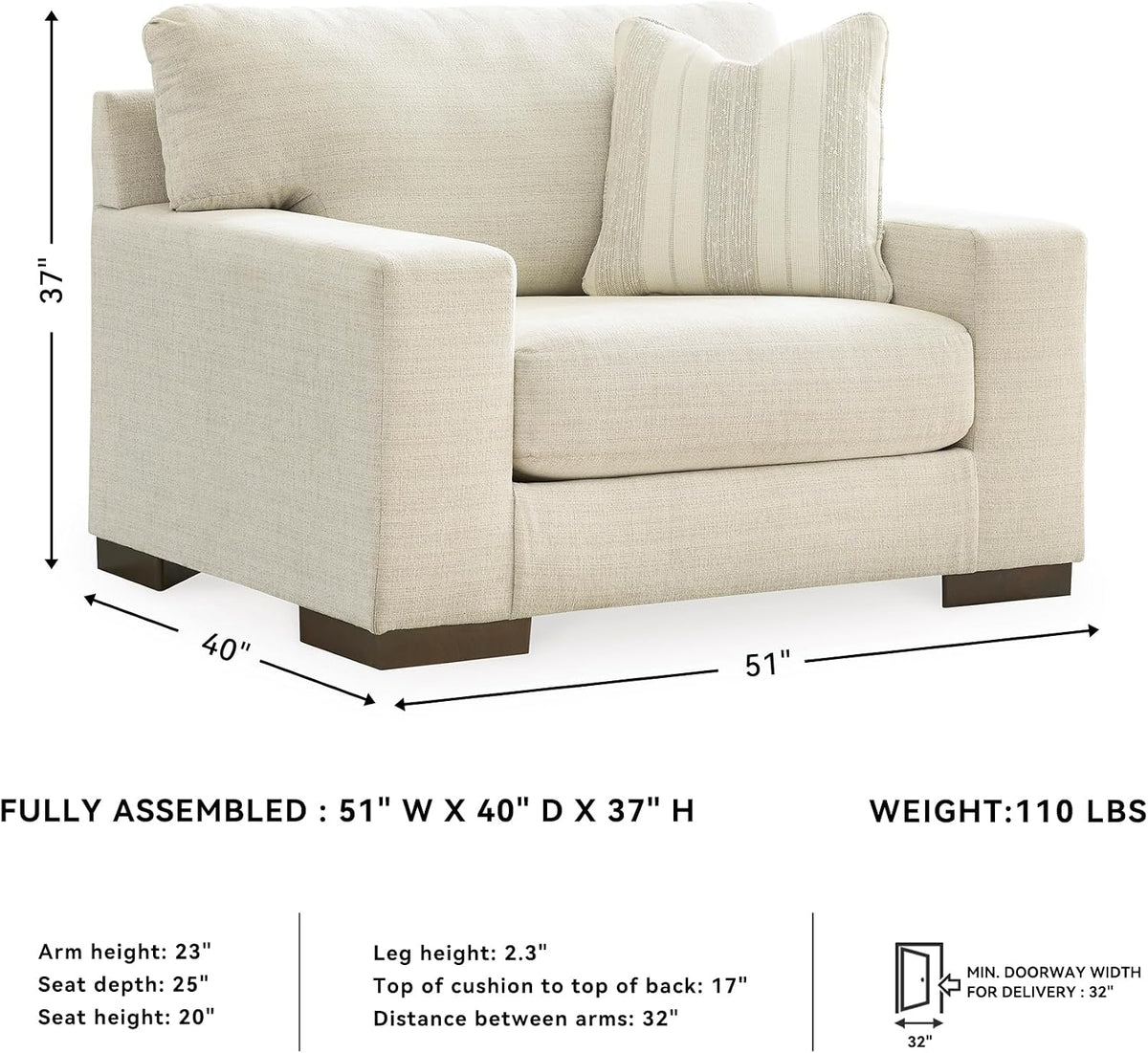 Signature Design by Ashley Oversized Accent Chair and a Half, Birch Beige | Plush textured polyester chenille with track arms, Sag-resistant platform foundation, Reversible cushions, Maggie Series