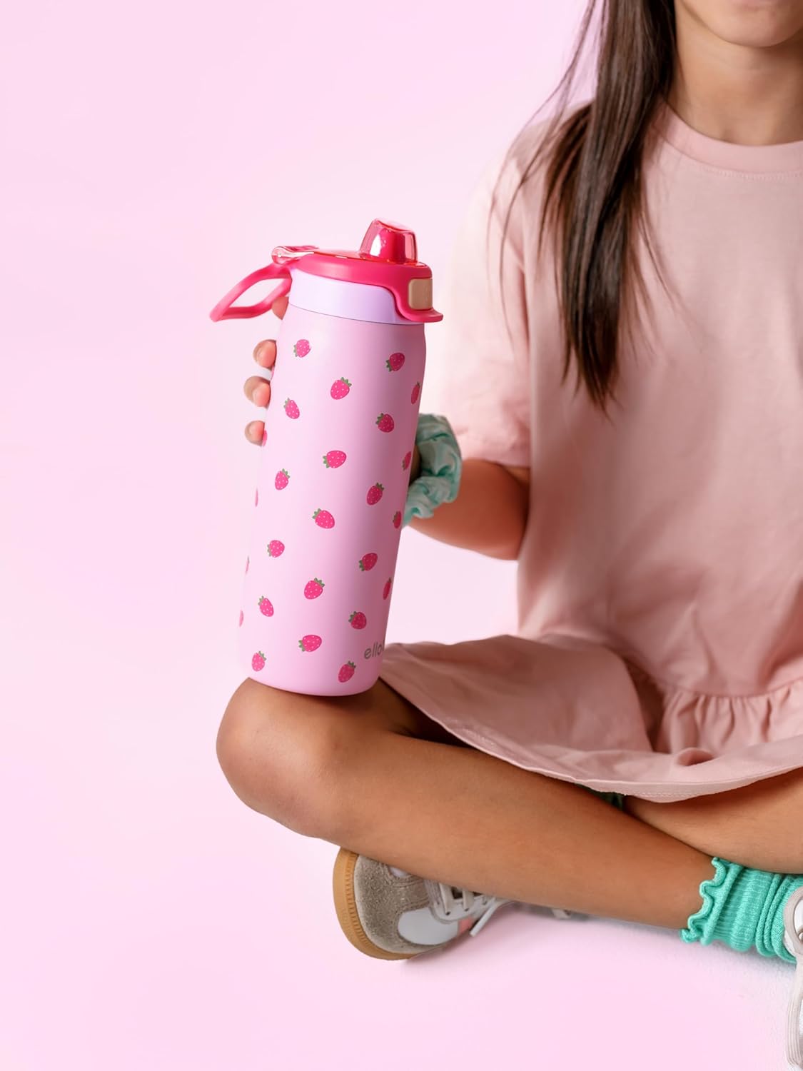 Ello Kids Pop & Fill 18oz Stainless Water Bottle, Sip or Chug, Strawberries