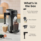 Ninja Single Serve Coffee Maker - Combo Machine, K-Cup Pods and Grounds | 4 Styles of Brewing, up to 24 Oz Cup Sizes, 56 Oz Removable Reservoir, Black, PB051