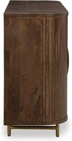 Signature Design by Ashley Mango Wood Accent Cabinet with Doors, Sideboard | Heavyweight construction in rich dark brown, Elegant vertical fluting, Curved sides, Wire management, Amickly Series