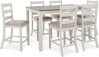 Signature Design by Ashley Skempton Counter Height Dining Table Set for 6 | 36 in counter height dining table, 24.75 in seat height, Solid wood stool frames, Two-tone wood design, Cushioned seats