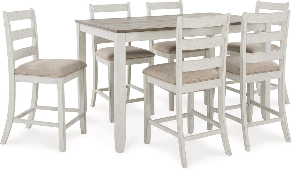 Signature Design by Ashley Skempton Counter Height Dining Table Set for 6 | 36 in counter height dining table, 24.75 in seat height, Solid wood stool frames, Two-tone wood design, Cushioned seats