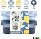 Ello Lunch Stack Bento Box Plastic Food Containers, 2 Pack, Blueberry