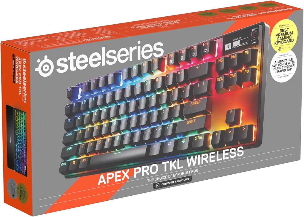 SteelSeries Apex Pro TKL Wireless Gen 3 - Wireless Gaming Keyboard - Adjustable Actuation Hall Effect Switches; Game-Ready Presets - Rapid Trigger, Protection Mode, Rapid Tap/SOC - English QWERTY