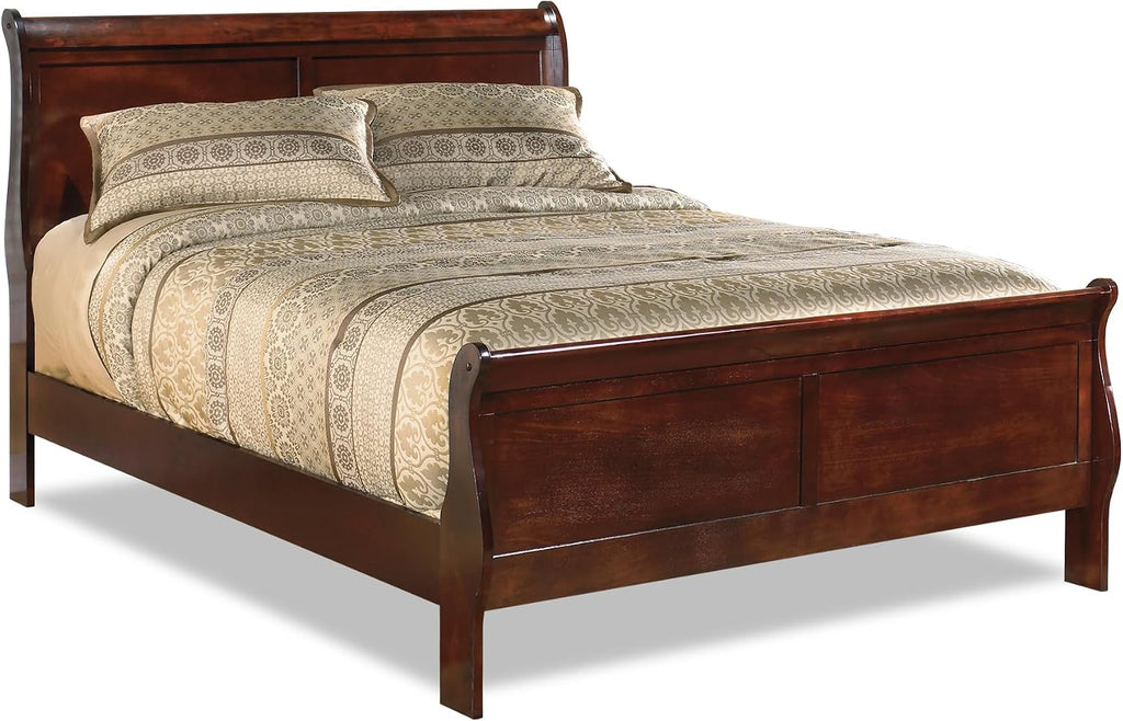 Signature Design by Ashley Alisdair King Wood Sleigh Bed, Dark Brown | King sleigh bed frame, Curved Louis Philippe style headboard, Box spring required, Veneers, wood and engineered wood
