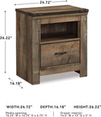 Signature Design by Ashley Trinell Nightstand with Charging Station | Dual USB ports, Engineered wood construction, Open storage cubby, Smooth-operating drawer, Antiqued bronze-tone hardware