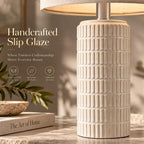 PoKat 23" Modern Ceramic Table Lamp Set of 2 for Living Room Bedroom, White