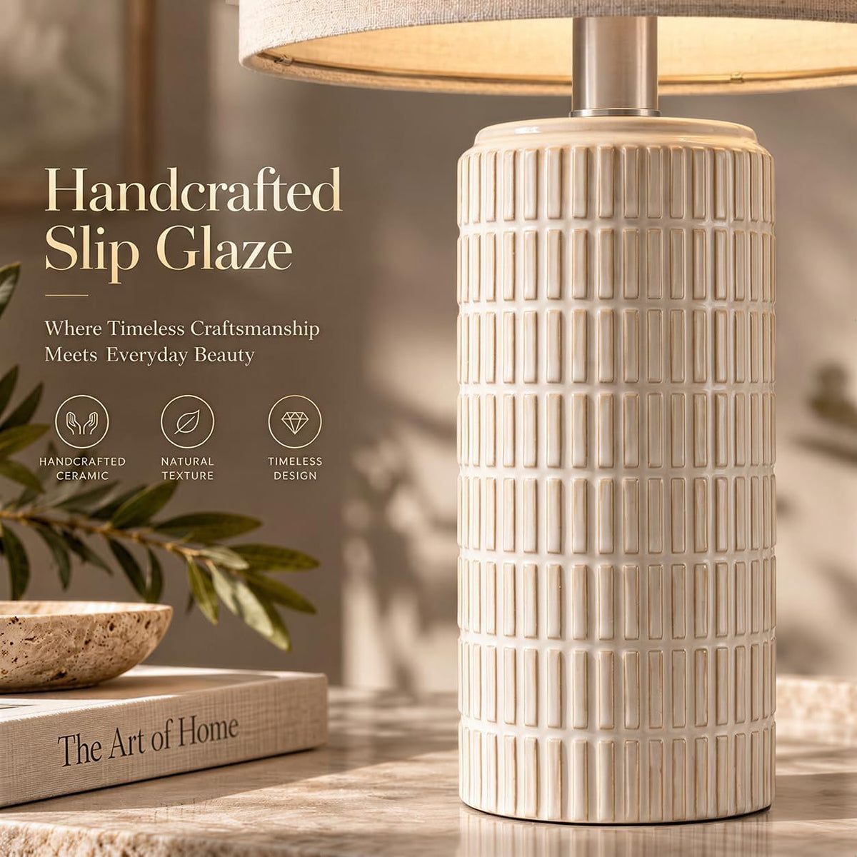 PoKat 23" Modern Ceramic Table Lamp Set of 2 for Living Room Bedroom, White