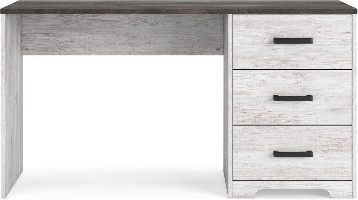 Signature Design by Ashley Farmhouse Desk with Drawers, 54", White & Gray | Engineered wood, 3 smooth-gliding drawers, Fully finished back, 19 in depth, Modern farmhouse style, Shawburn Series