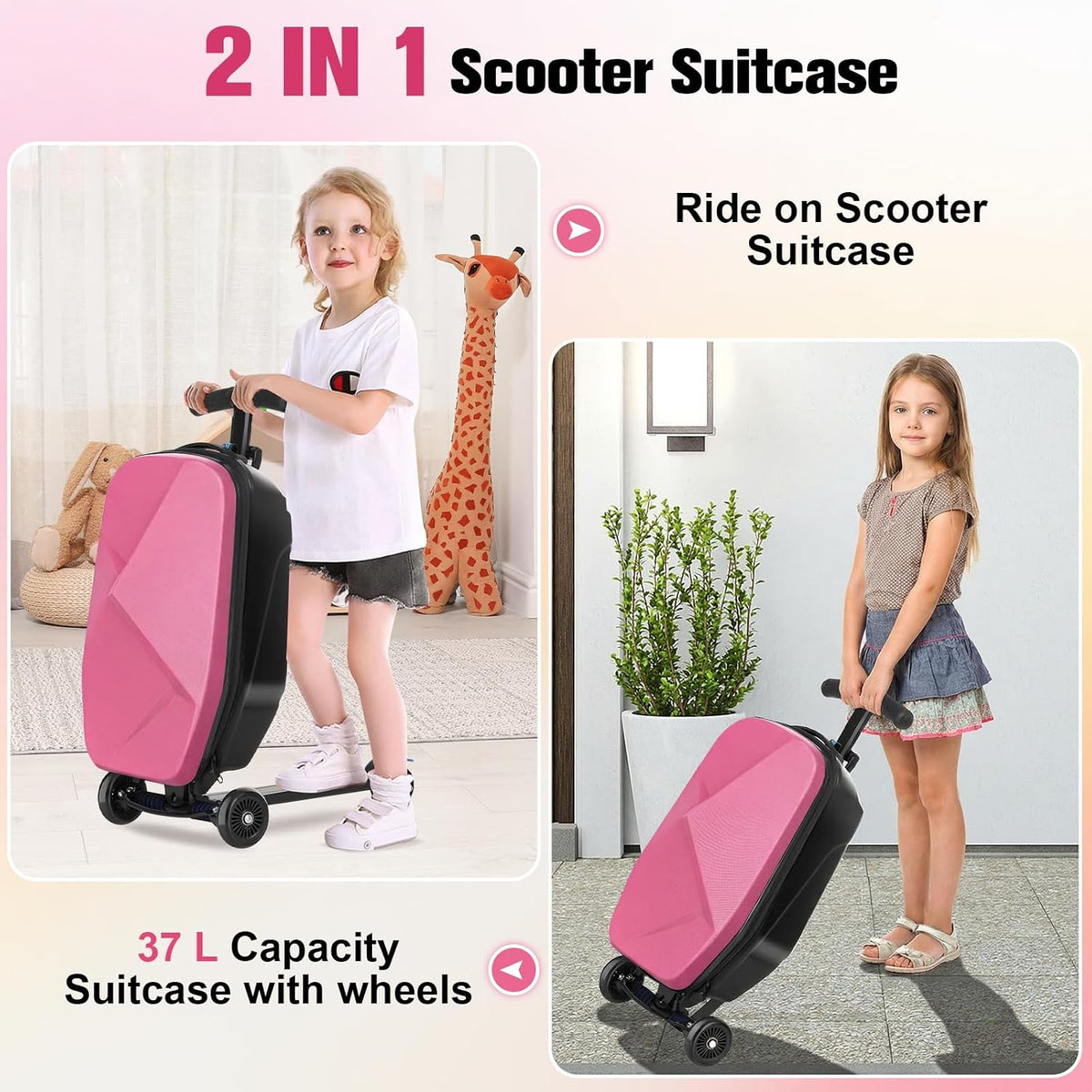 Suitcase Scooter,Ride on Suitcase for Kids,2in1 Hardside Scooter Luggage