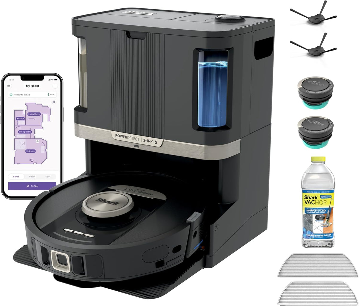 Shark AV2501S AI Ultra Robot Vacuum, with Matrix Clean, Home Mapping, 30-Day Capacity HEPA Bagless Self Empty Base, Perfect for Pet Hair, Wifi, Dark Grey