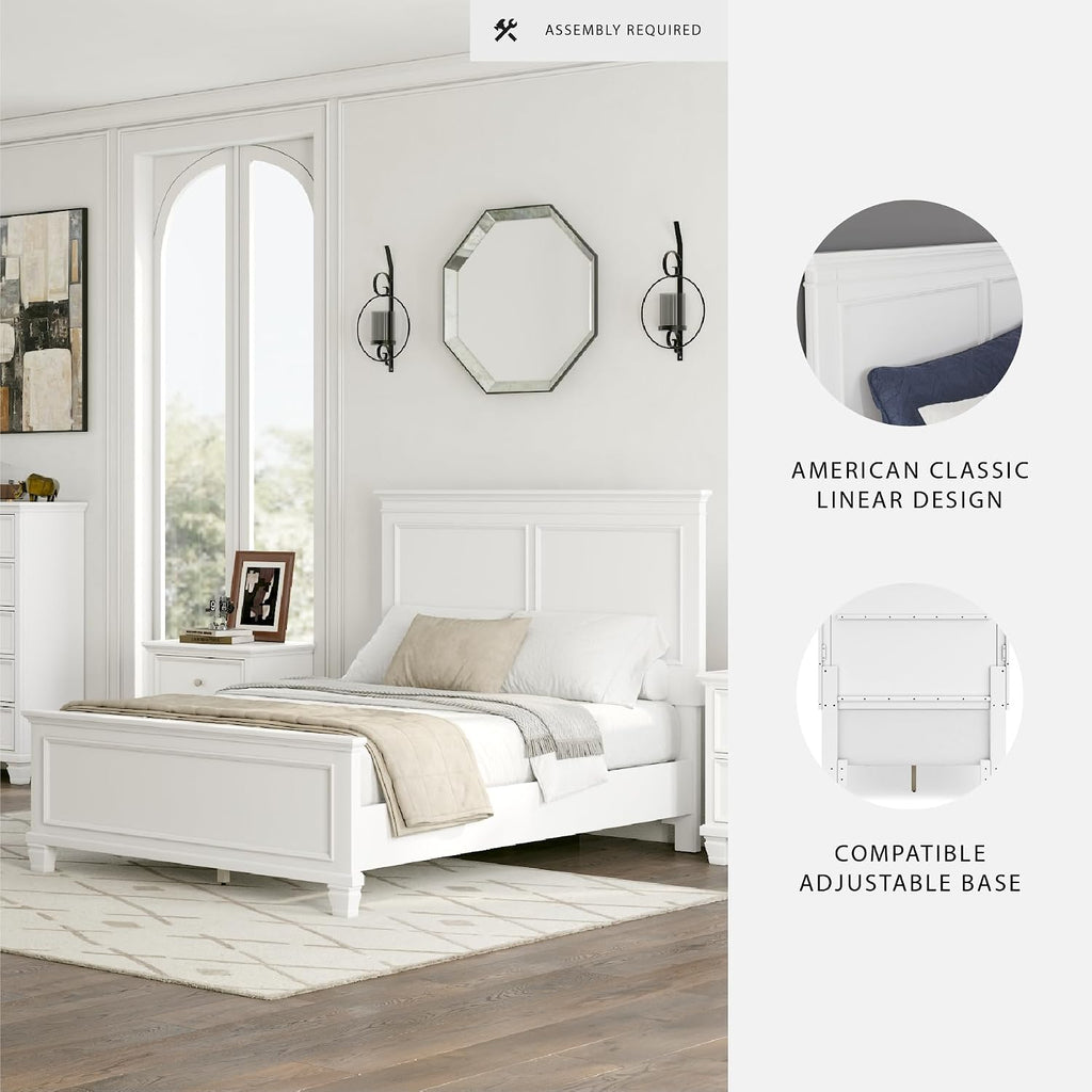 Signature Design by Ashley Bed Frame, Full Panel White Transitional | Hardwood solids and MDF substrate, White panel framing, Compatible with adjustable base, Fortman Series