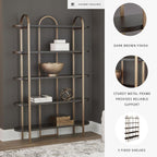 Signature Design by Ashley 5-Shelf Etagere Bookcase, Antiqued Gold | Antiqued goldtone metal frame, Ash veneer and engineered wood shelves, 48-inch wide open design, 72-inch height, Brentmour