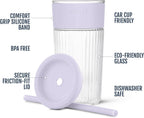Ello Ava 18oz Glass Tumbler with Straw and Lid for Iced Coffee, Sugarplum
