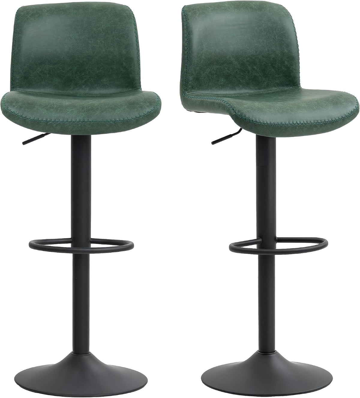 HOMCOM Bar Stools Set of 2 Height Adjustable, Backrest Footrest, Green