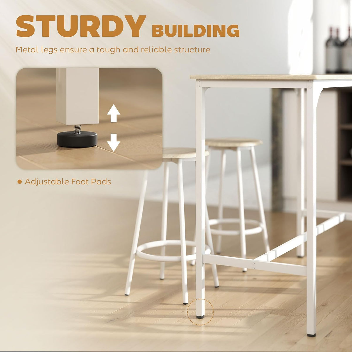 HOMCOM Breakfast 5 Piece Bar Table Set for 4 with Stools, Natural Wood