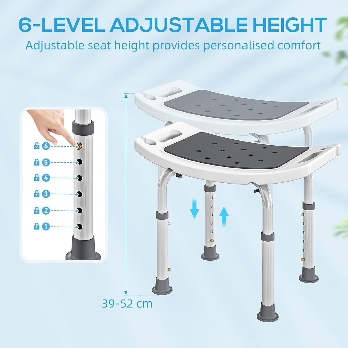 HOMCOM Shower Chair Height-Adjustable Bath Stool for Elderly Grey