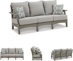 Signature Design by Ashley Visola 80"W 3-Seat Outdoor Patio Sofa, HDPE Wood Look, Couch with Performance Cushions for Deck Furniture, Gray