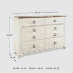 Signature Design by Ashley Willowton 6-Drawer Coastal Dresser, Whitewash | 6 drawer capacity, Coastal farmhouse style, Textured whitewash finish, Driftwood plank effect top, ASTM F 2057 compliant