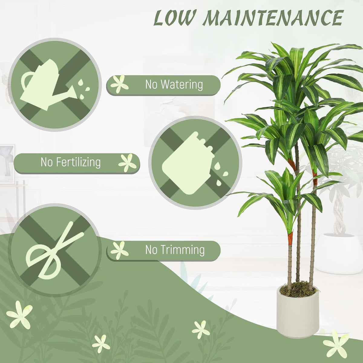 HOMCOM 120cm Artificial Dracaena Tree Bendable Trunks, Green