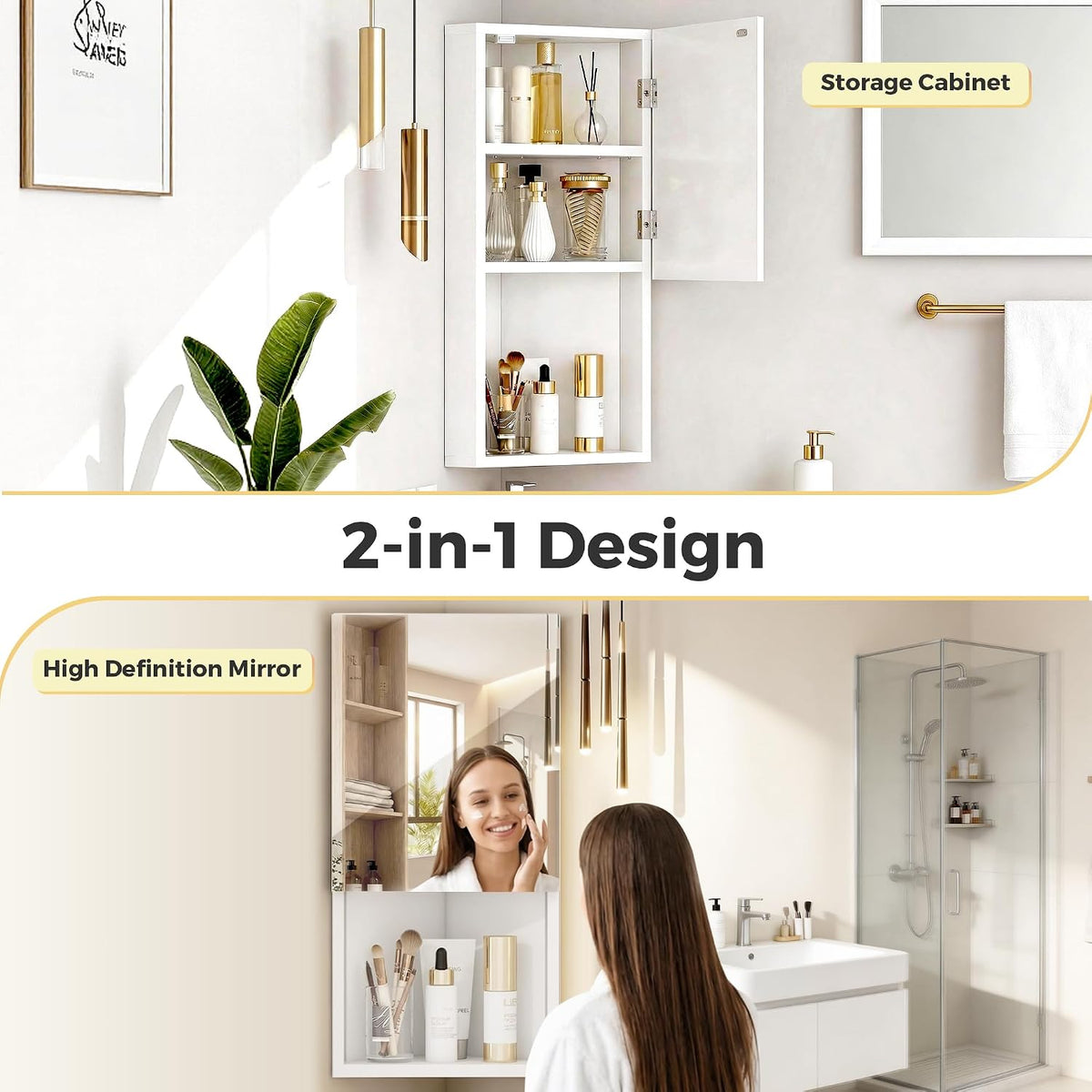 3 Shelves Corner Bathroom Mirror Cabinet,Wall Mounted Bathroom Cabinet