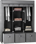 HOMCOM Fabric Wardrobe for Bedroom 5 Shelves 3 Fabric Drawers Dark Grey