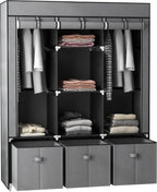 HOMCOM Fabric Wardrobe for Bedroom 5 Shelves 3 Fabric Drawers Dark Grey